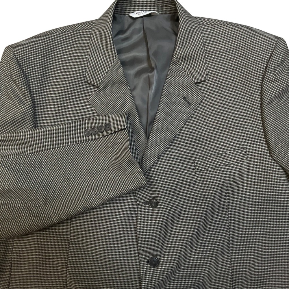 Linea‎ Uomo Mens 48R Houndstooth Tweed Wool Silk Blend Blazer Jacket Black White